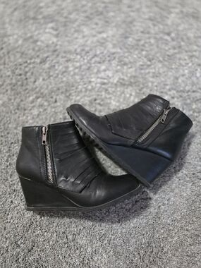 2 Lips Too Black Wedge Ankle Booties with Side Zipper